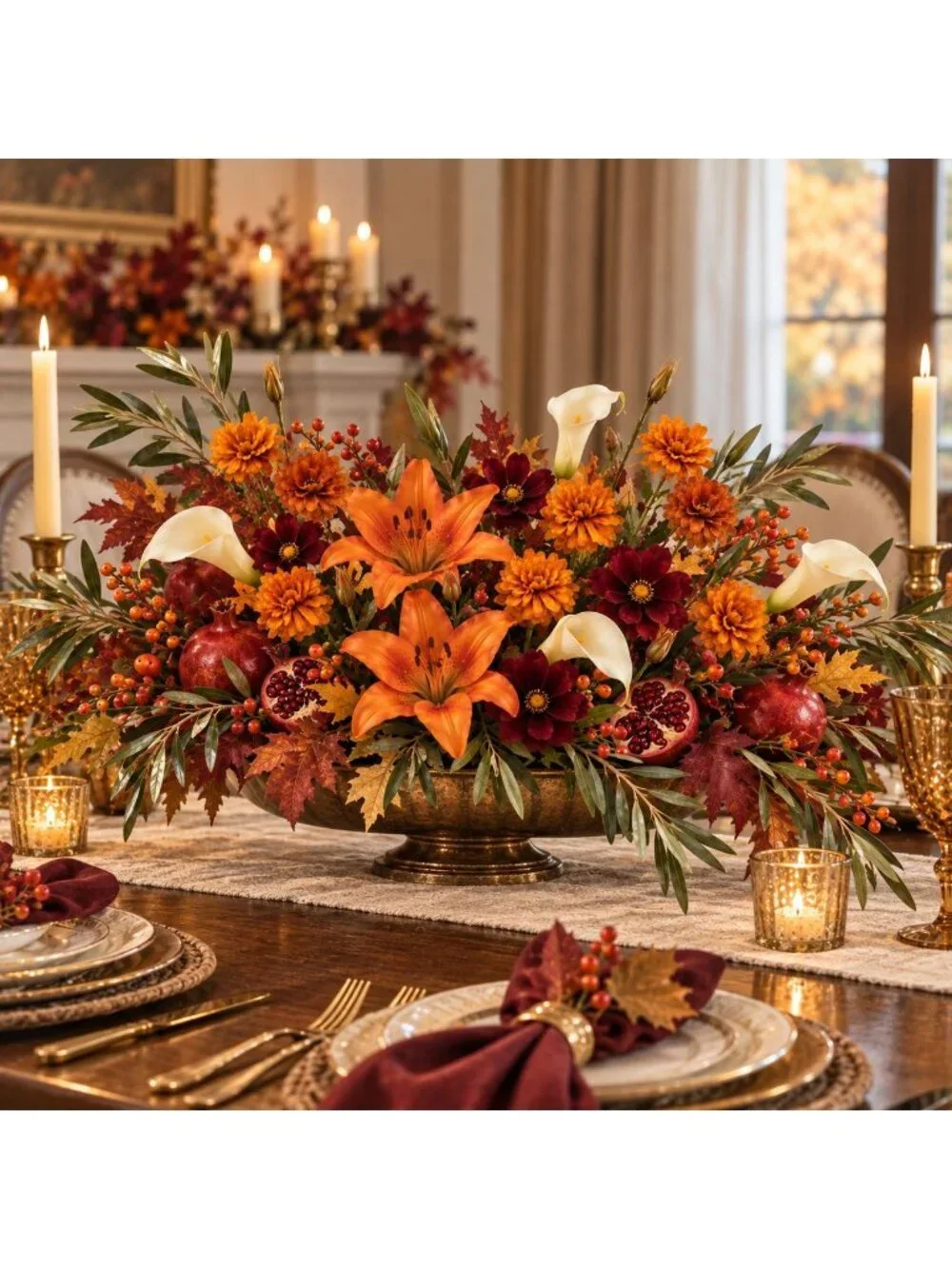 Rust Orange Artificial Mum Stems Set of 3 21 Inch Faux Chrysanthemum Flowers Fal